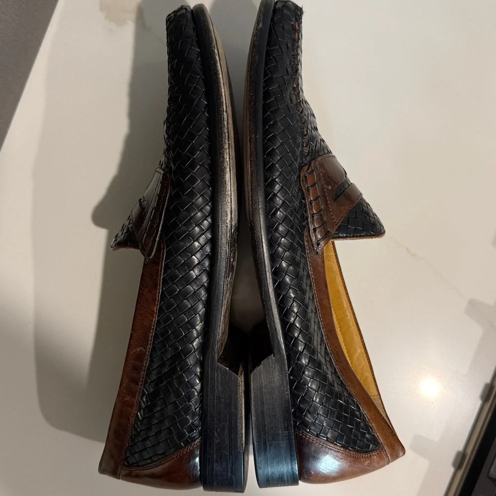 Johnston & Murphy Two Tone Woven Leather Dress Penny Loafers - size 11